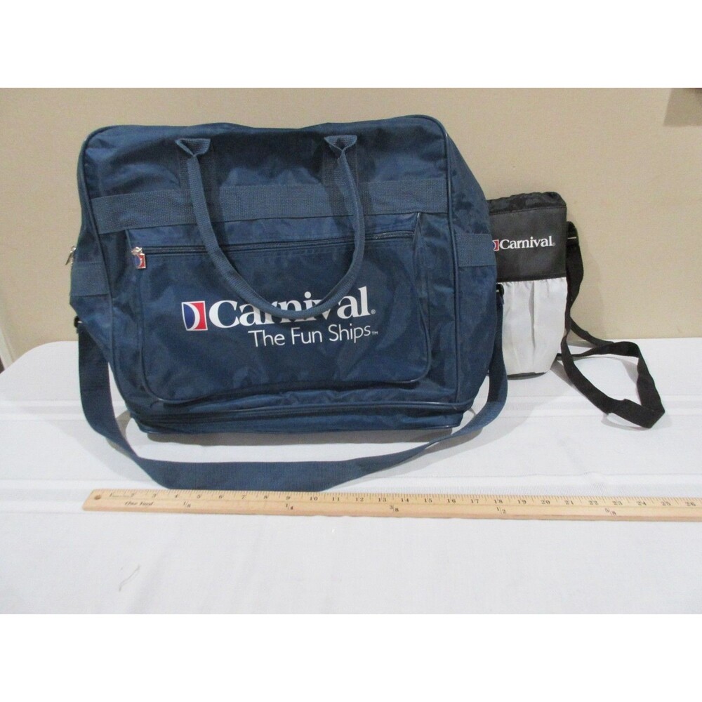 Lot of 2 Vintage Carnival Rolling Luggage Bag Blue +Wine/Water Insulated Storage
